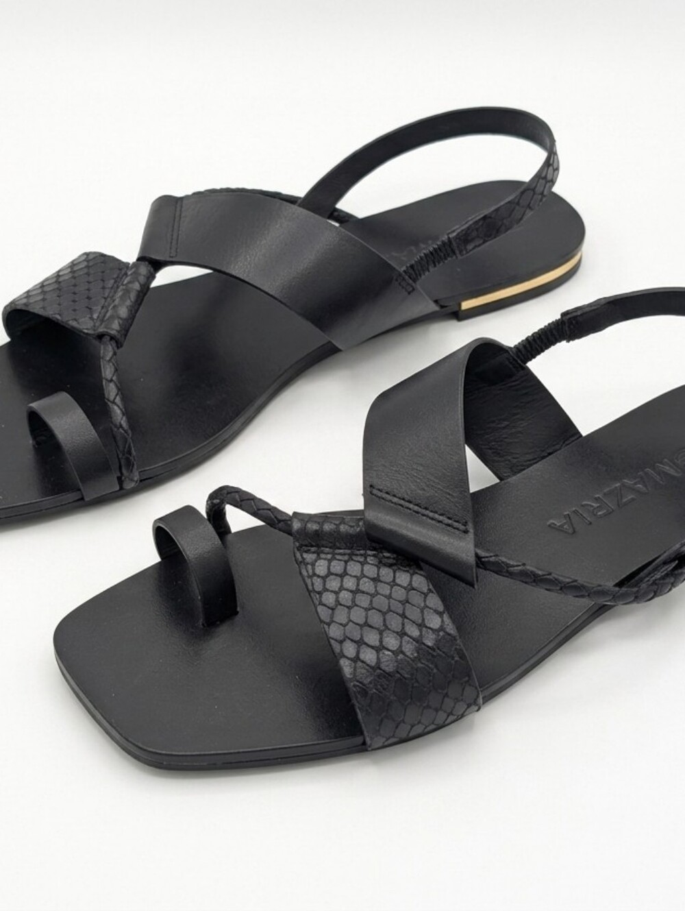 BCBGMAXAZRIA Black Leather Strappy Flat Sandals - Picture 6 of 6